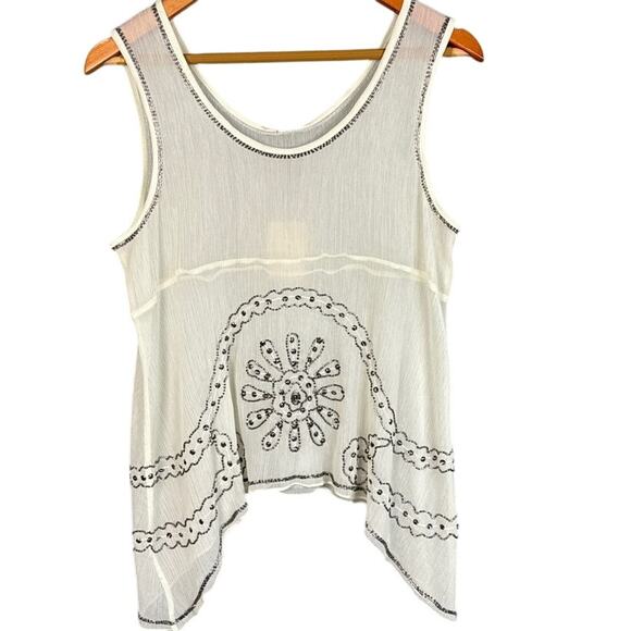 Revolve Raga Beaded Sheer Pullover Blouse Sample Piece Crinkle Rayon Boho NWT - Picture 1 of 7